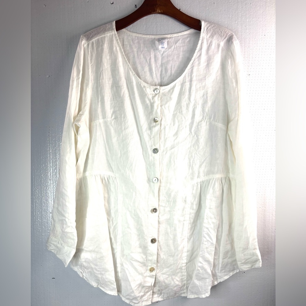 Sigrid Olsen XL Linen Button Down Tunic Top in White - Picture 10 of 10